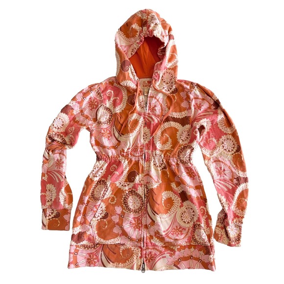 LUCKY Women Sweatshirt S Y2K Full Zip Hoodie Boho Babydoll Hippie Vintage Floral